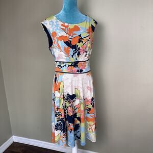 London Times Women 12 knee length Stretch Retro 70s Colorful Excellent!